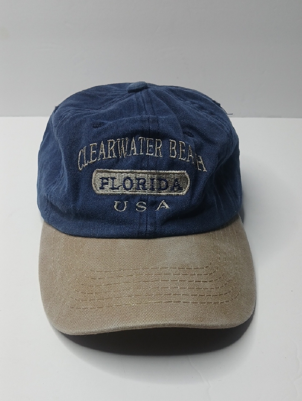 Clearwater Beach Florida USA Embroidered Navy & Tan Baseball Cap